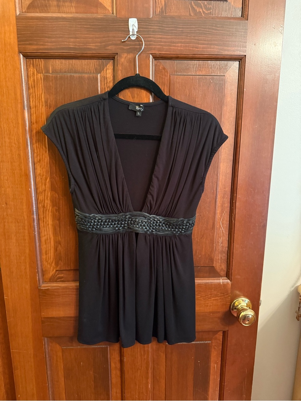 Sky Black Deep V Braided Waist Mini Dress – Size Large